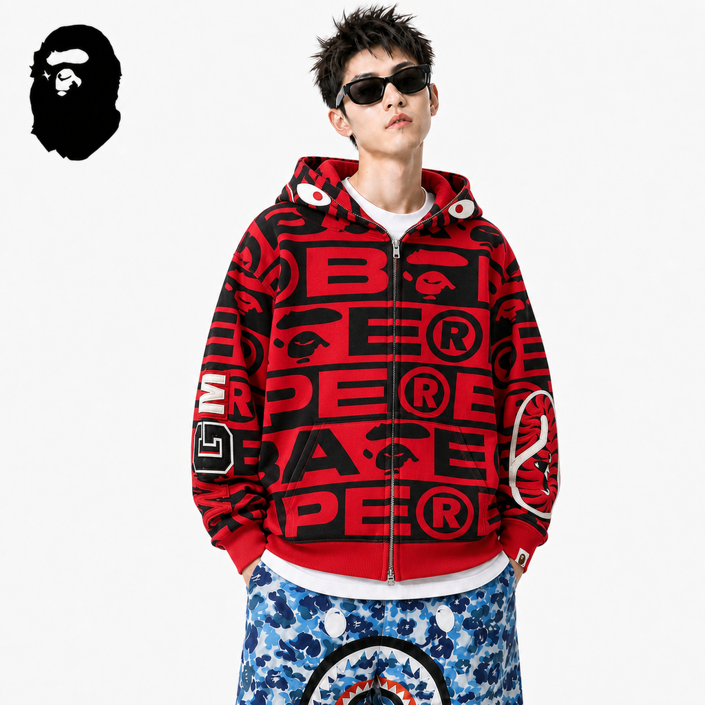 BAPE All-Over Logo Shark Zip Hoodie