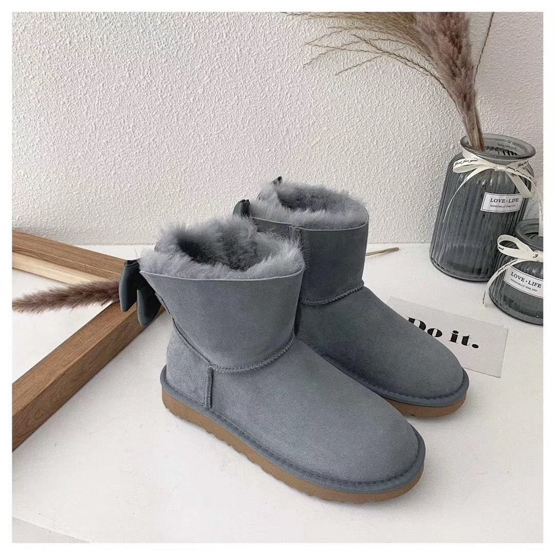 3130 Bow-Detail Ankle Boots – Gray