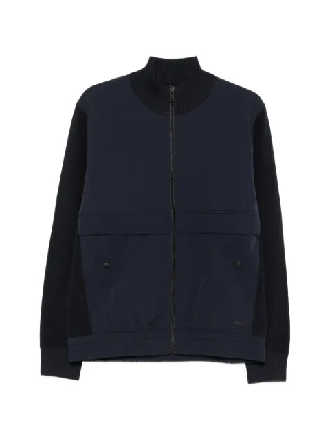 BOSS knitted-panel zip-up jacket