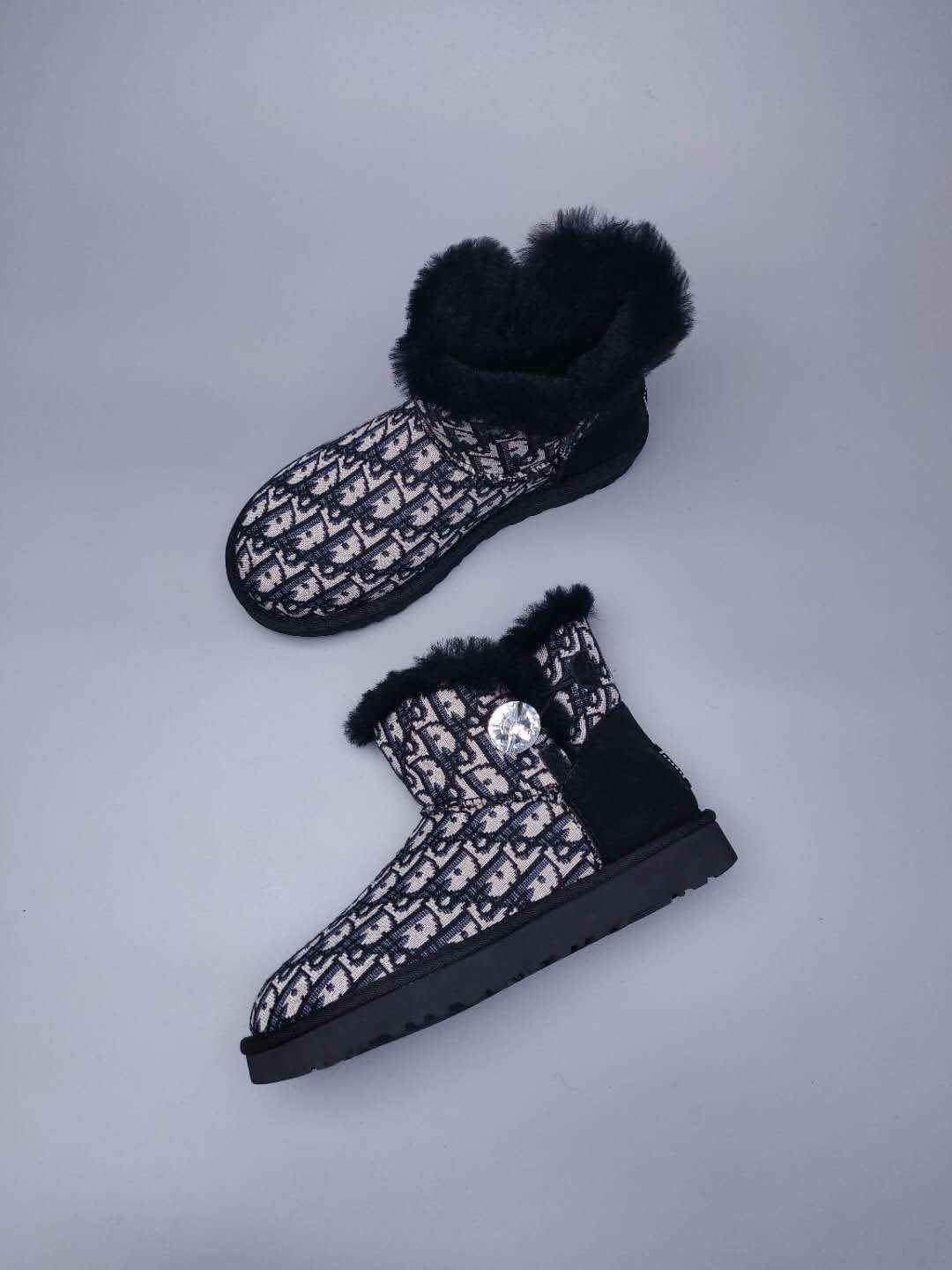 6554 Fabric-Texture Shoes – Black