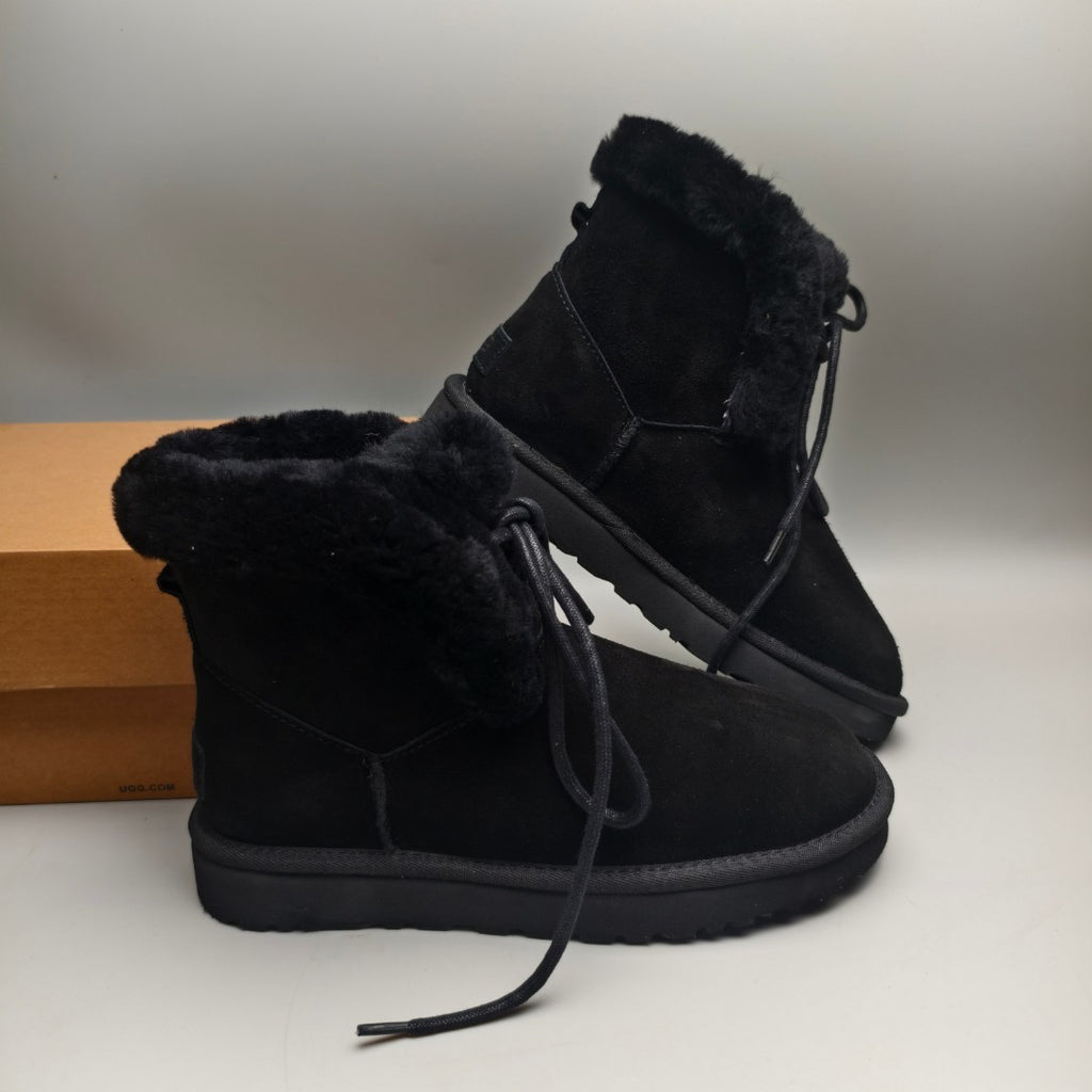 4576 Lace-Up Mid-Calf Casual Boots – Black