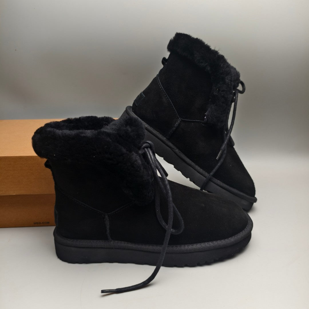 4576 Lace-Up Mid-Calf Casual Boots – Black