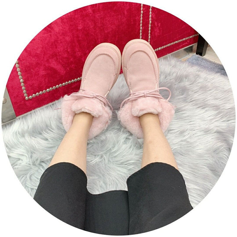 3090 Fluffy-Trim Lace-Up Ankle Boots – Pink