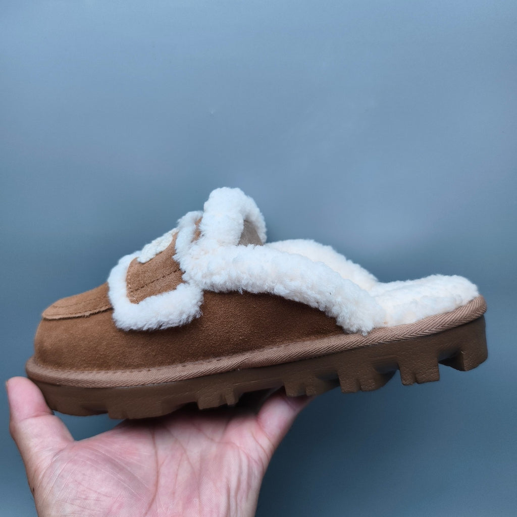1206 Curly-Texture Logo Slippers – Chestnut