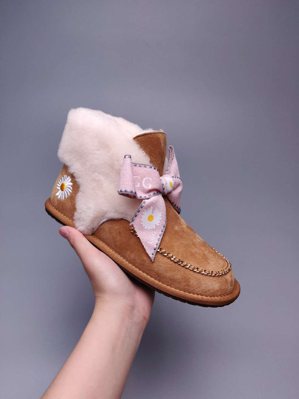 7888 Daisy Chain-and-Ribbon Detail Shoes – Chestnut