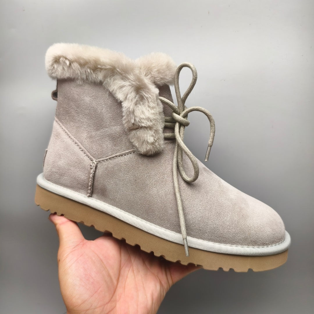 4576 Lace-Up Mid-Calf Casual Boots – Gray