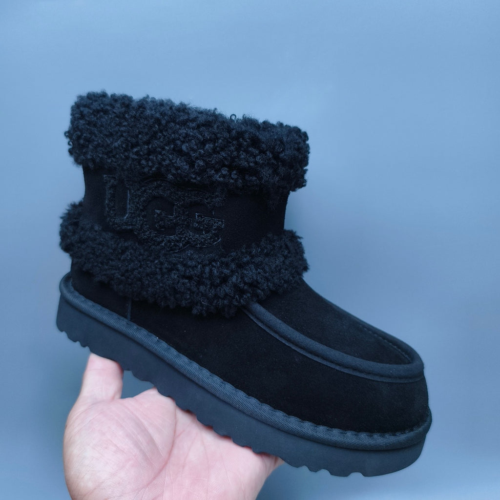 5410 Curly-Texture Large-Logo Mid-Top Boots – Black