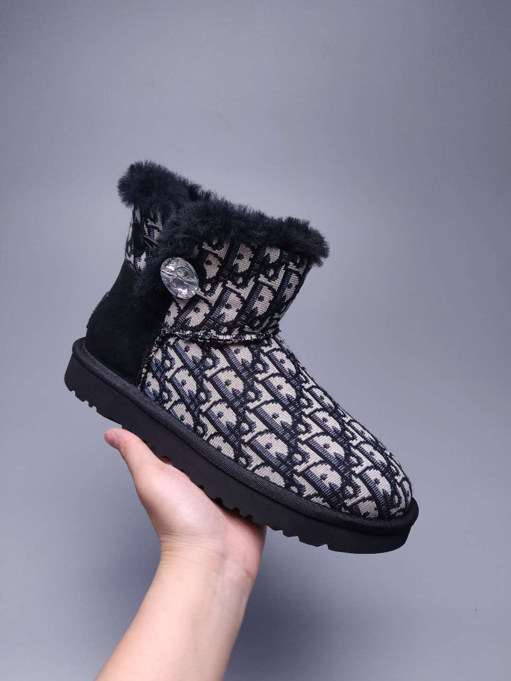 6554 Fabric-Texture Shoes – Black