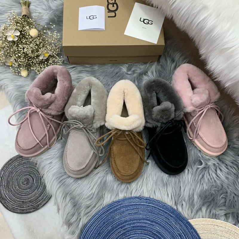 3090 Fluffy-Trim Lace-Up Ankle Boots – Pink