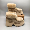 1532 Lace-Up Wedge Ankle Boots with Fluffy Trim – Mustard
