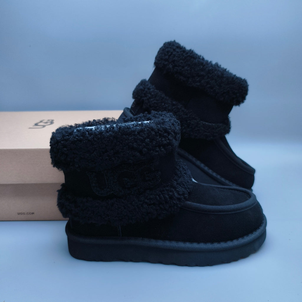 5410 Curly-Texture Large-Logo Mid-Top Boots – Black