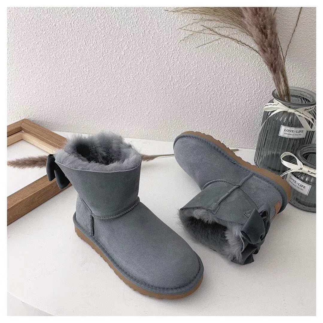 3130 Bow-Detail Ankle Boots – Gray