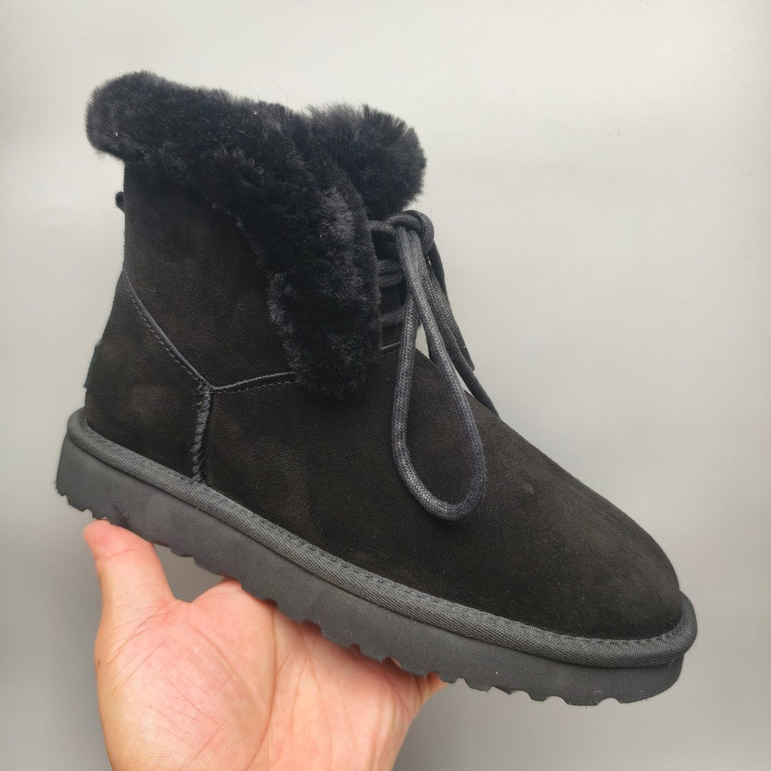 4576 Lace-Up Mid-Calf Casual Boots – Black