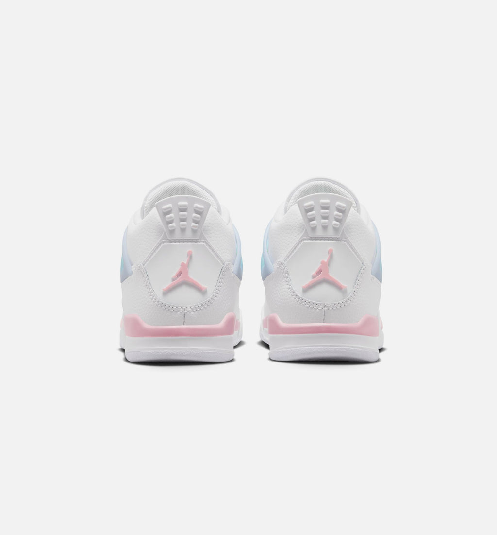 Air Jordan 4 Retro Medium Soft Pink Preschool Shoes - White Medium Soft Pink Half Blue