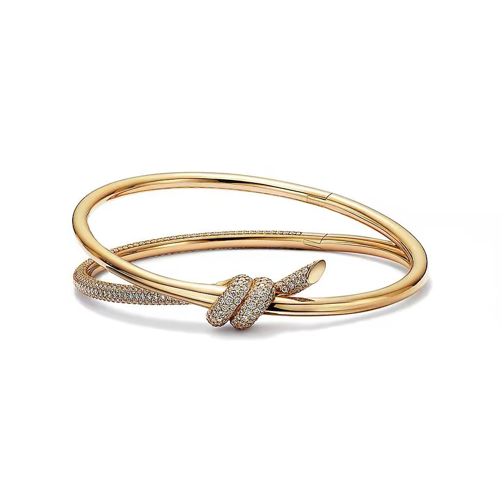 Tiffany Style Knot Cubic Zirconia 18K Gold-Plated Bangle