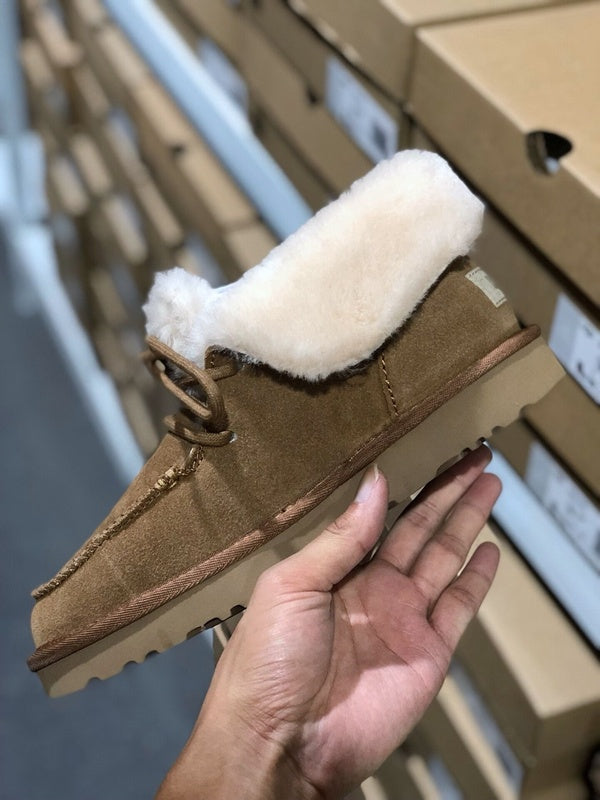 3090 Fluffy-Trim Lace-Up Ankle Boots – Chestnut