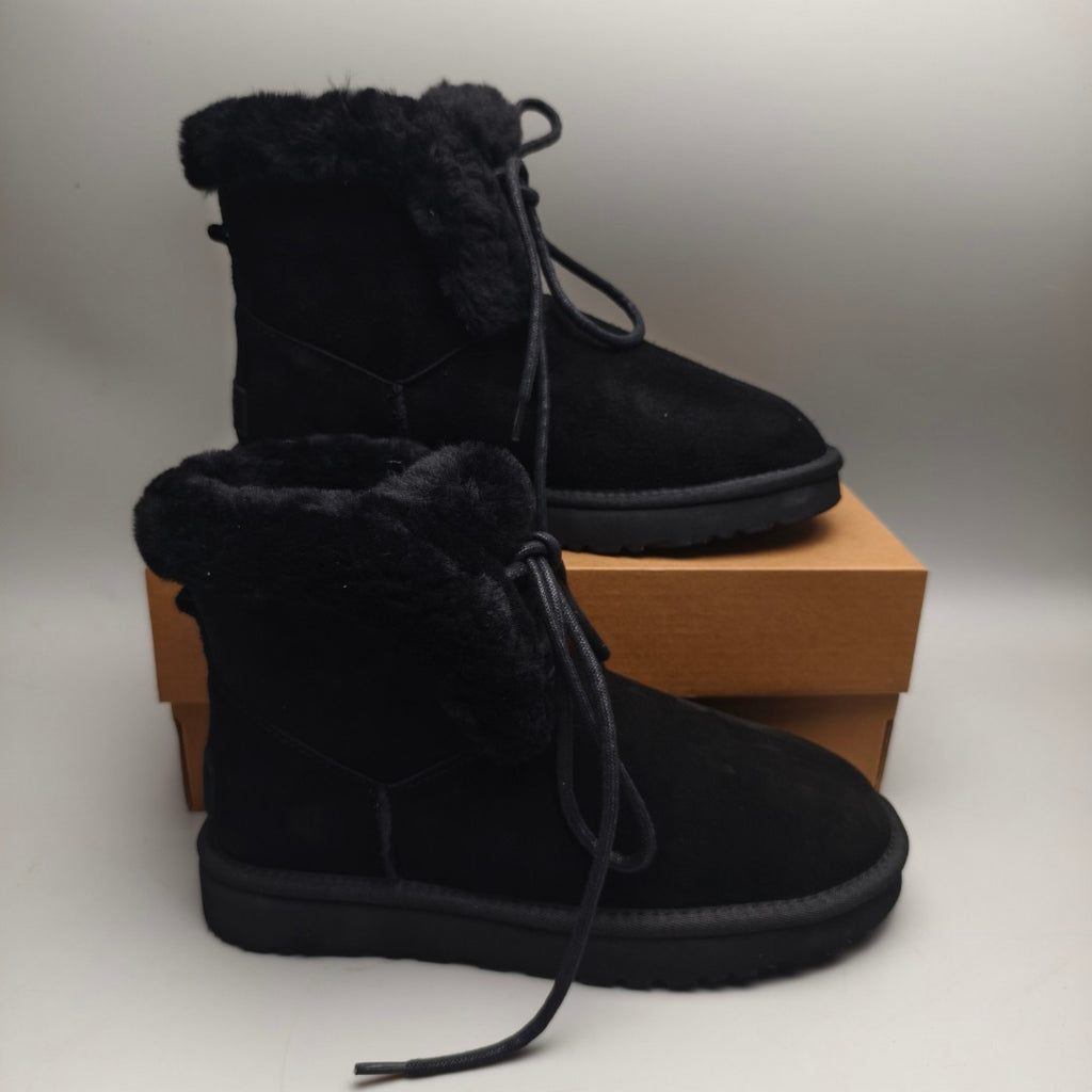 4576 Lace-Up Mid-Calf Casual Boots – Black