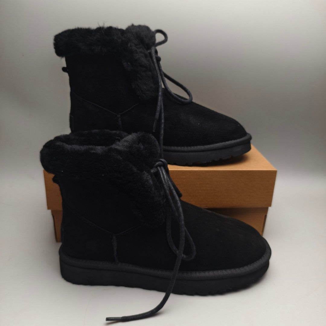 4576 Lace-Up Mid-Calf Casual Boots – Black
