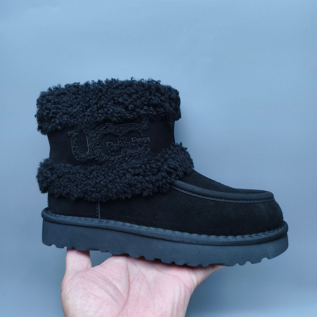 5410 Curly-Texture Large-Logo Mid-Top Boots – Black