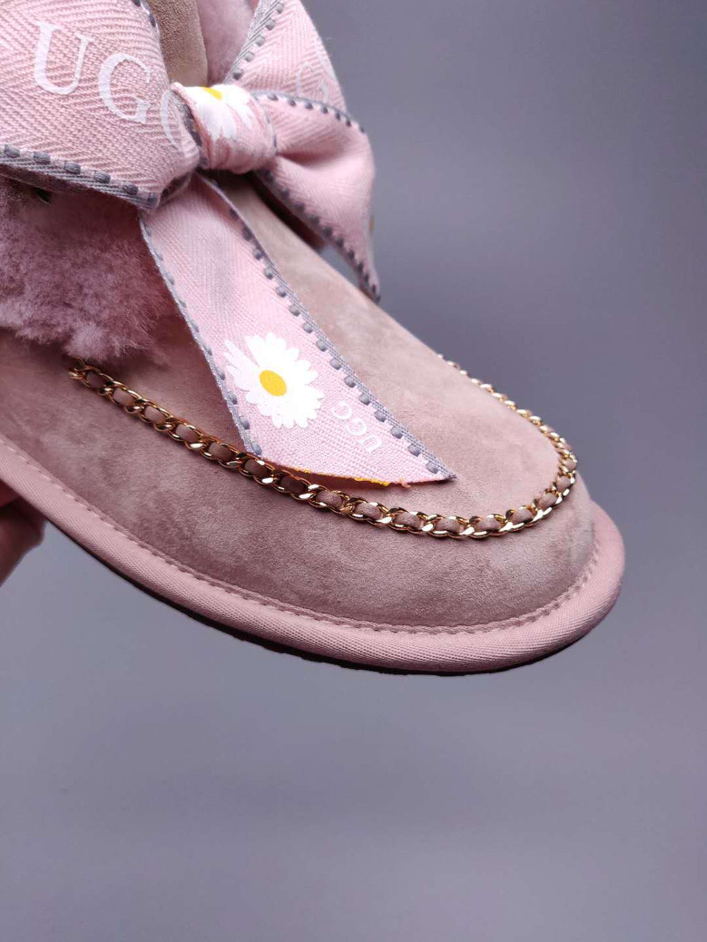 7888 Daisy Chain-and-Ribbon Detail Shoes – Dusty Pink