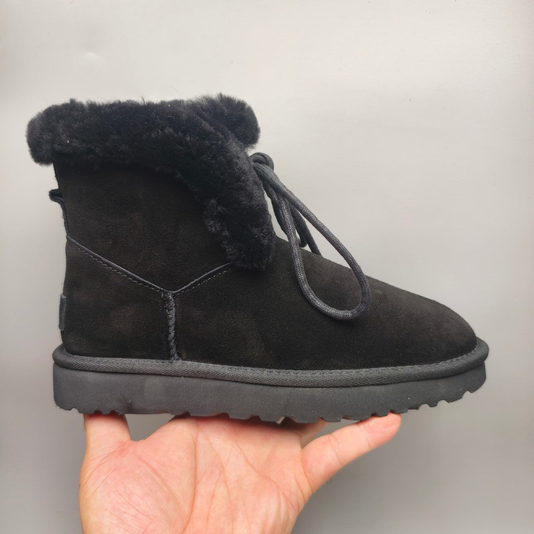 4576 Lace-Up Mid-Calf Casual Boots – Black