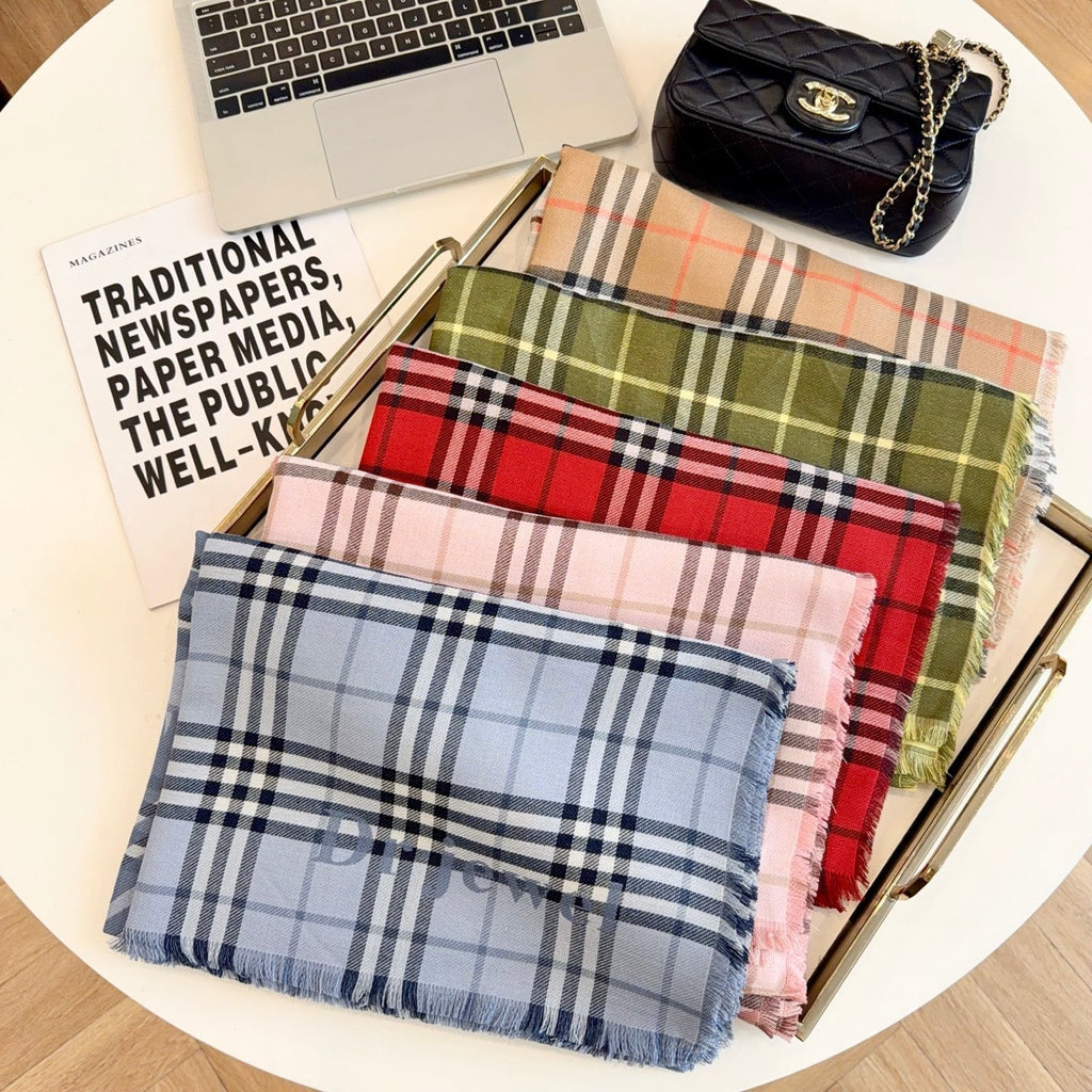 Burberry Style Classic Plaid Fringe Scarf