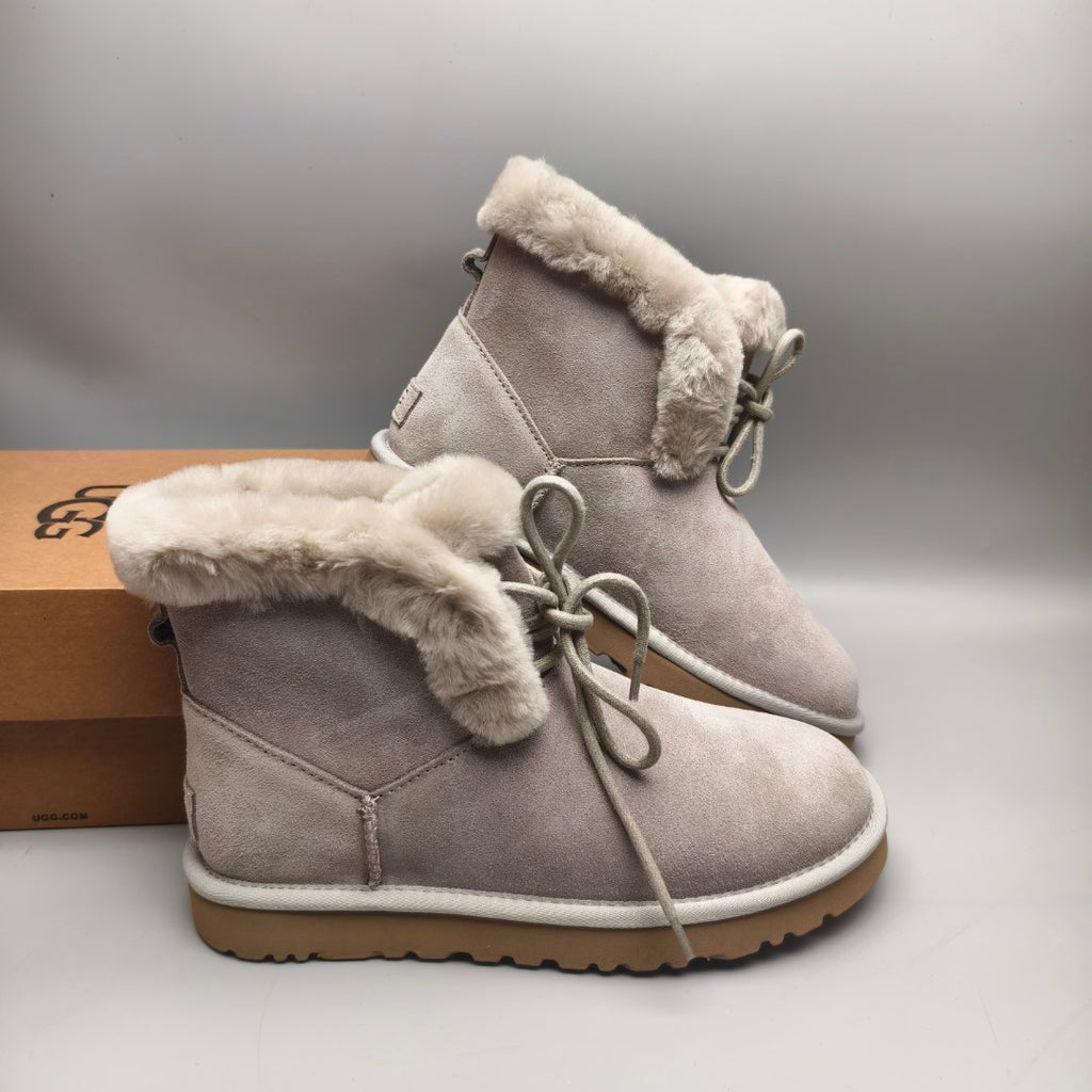 4576 Lace-Up Mid-Calf Casual Boots – Gray