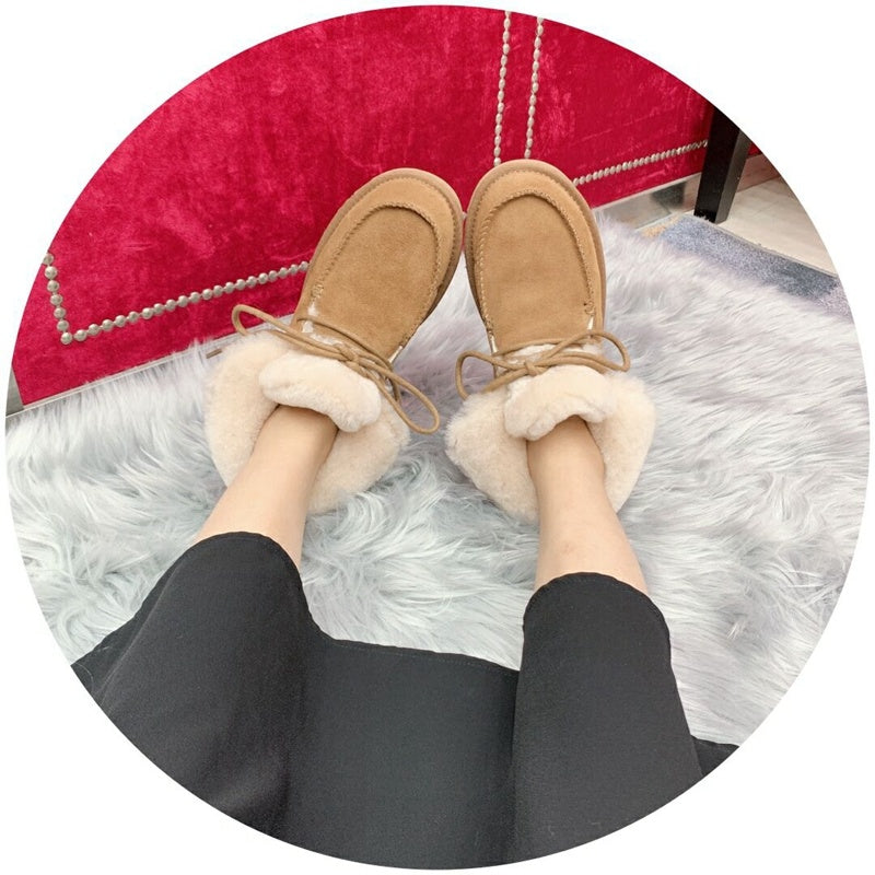 3090 Fluffy-Trim Lace-Up Ankle Boots – Chestnut