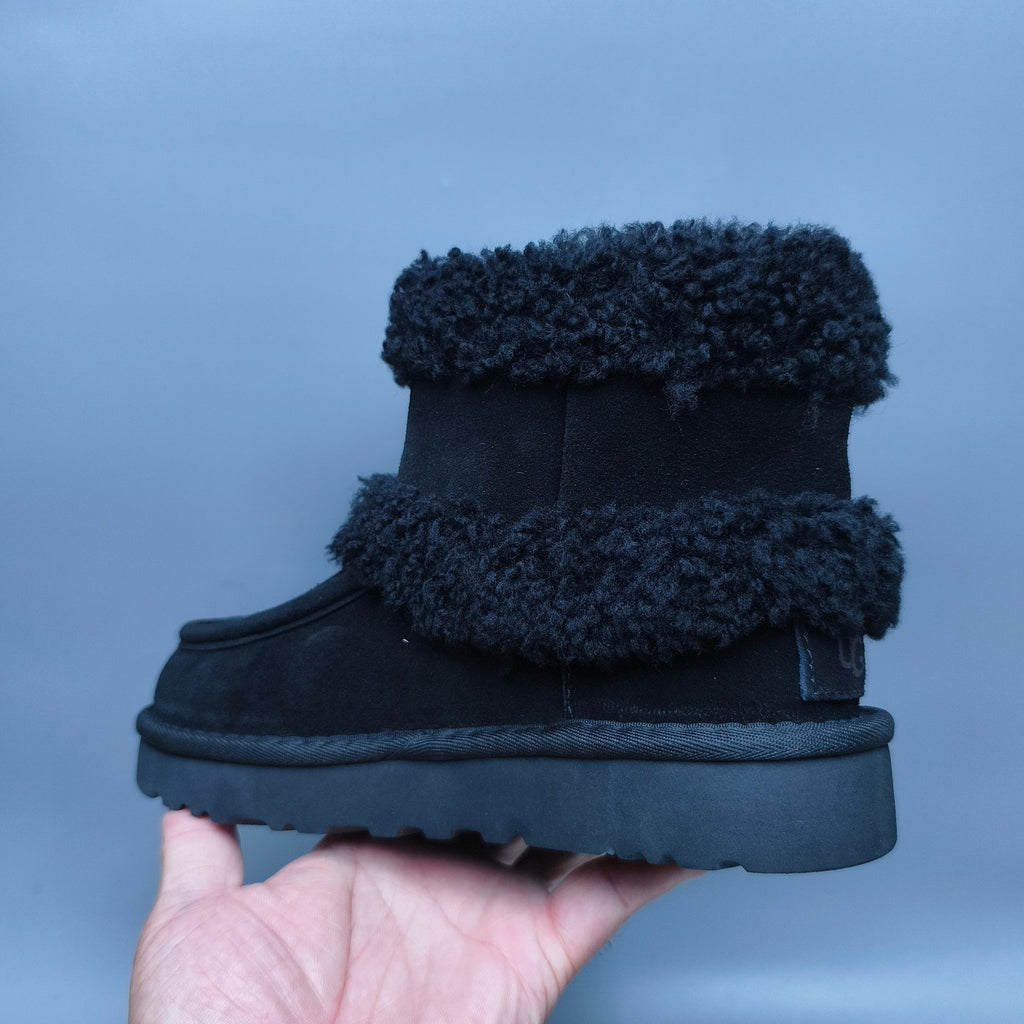 5410 Curly-Texture Large-Logo Mid-Top Boots – Black