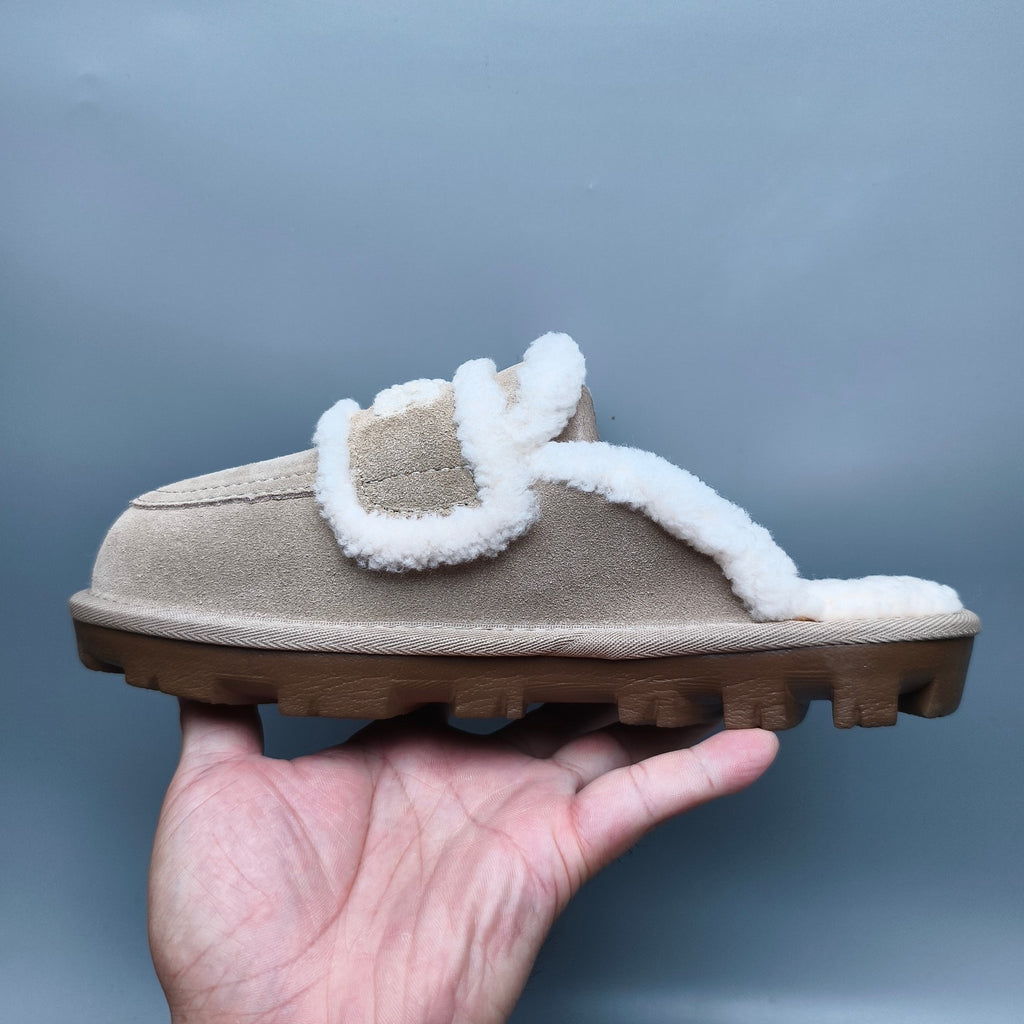 1206 Curly-Texture Logo Slippers – Sand