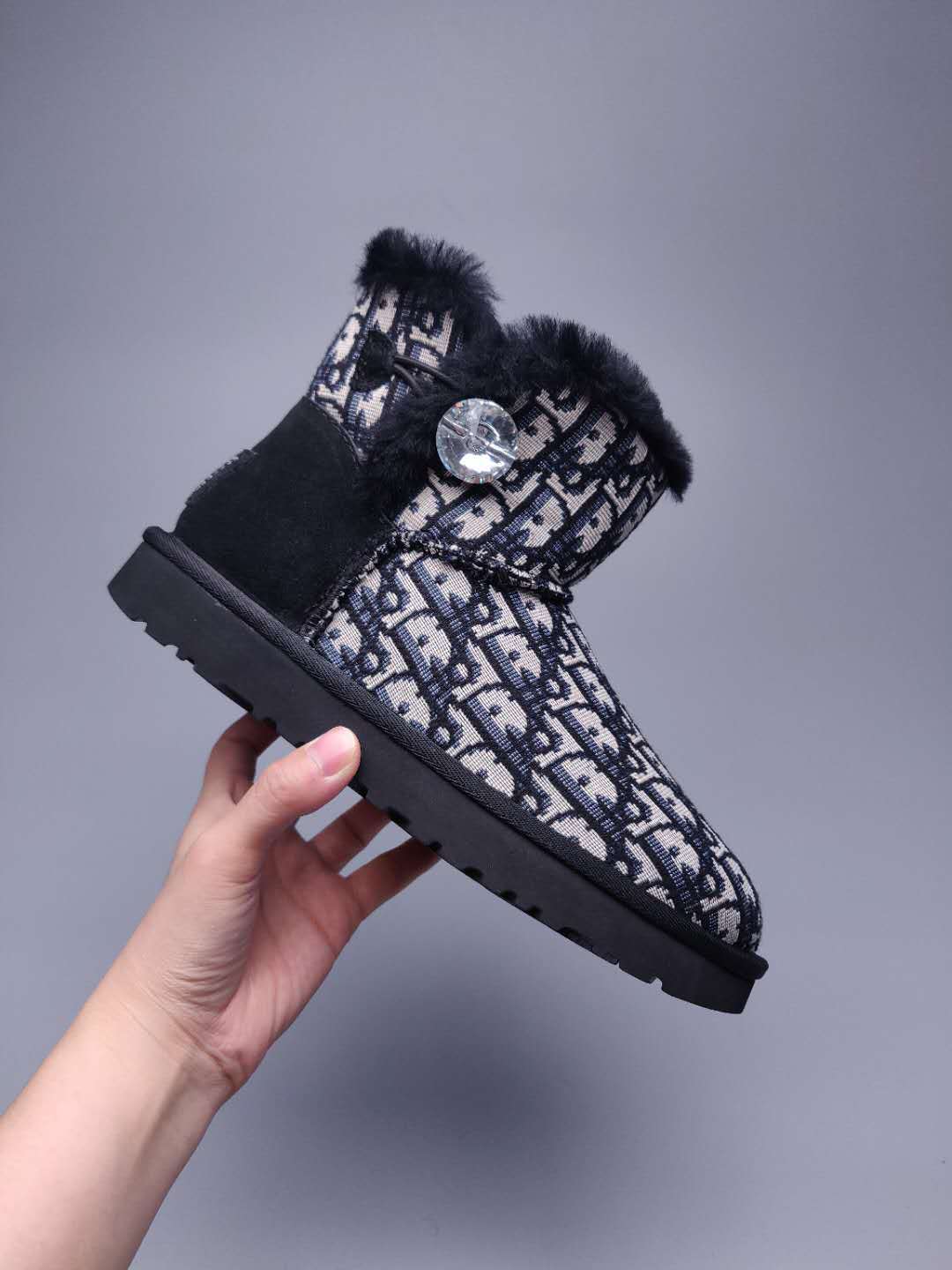 6554 Fabric-Texture Shoes – Black