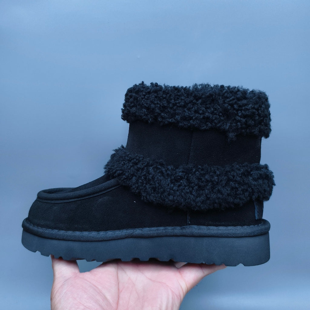 5410 Curly-Texture Large-Logo Mid-Top Boots – Black