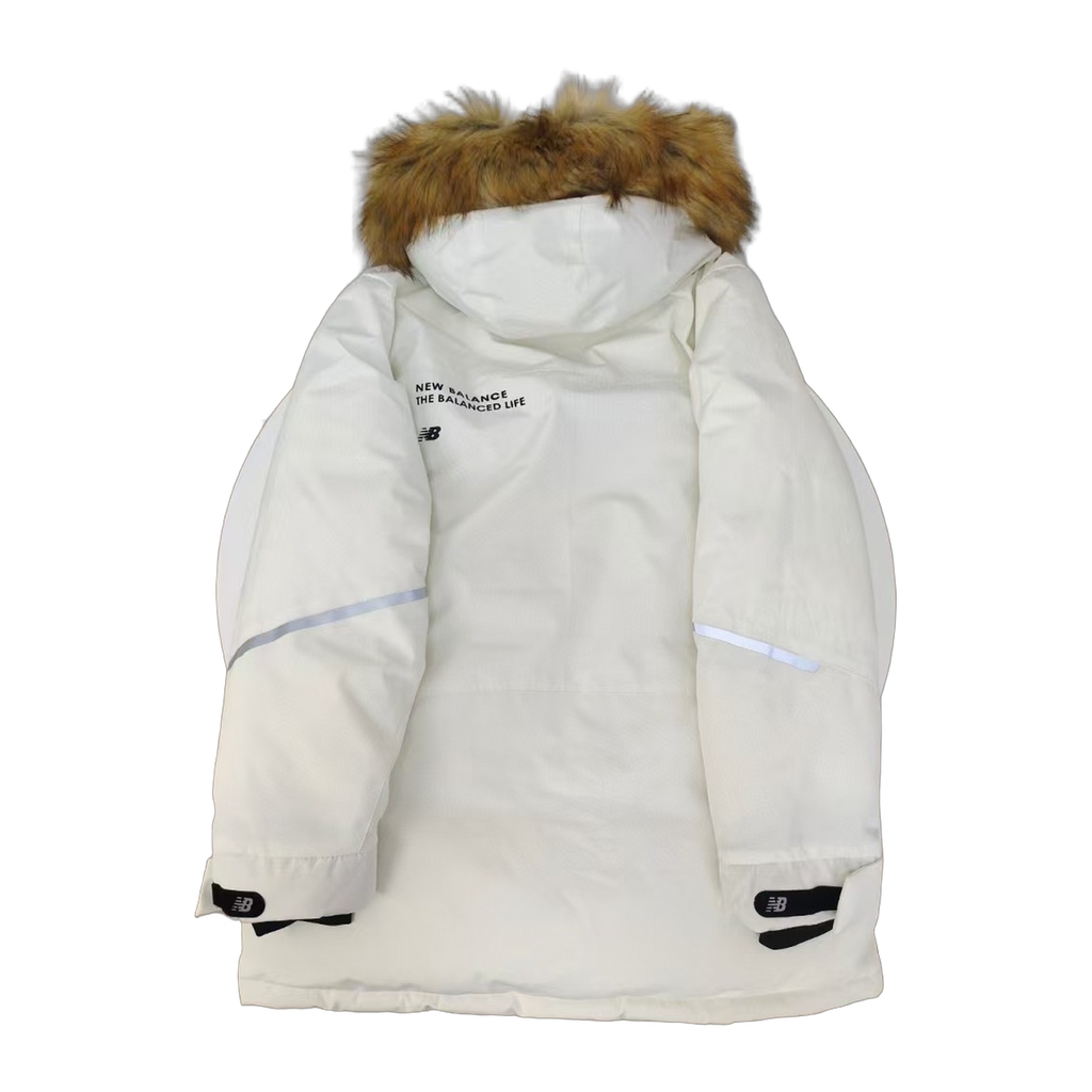 New Balance Fur-Trim Hooded Utility Jacket | White | Women's Winter Jacket