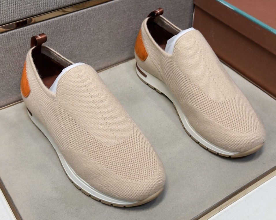 Loro Piana Beige Textured Slip-On Shoes