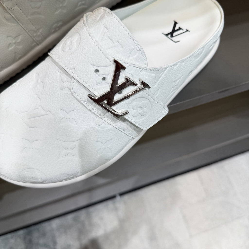 Louis Vuitton White Embossed Slide Sandals
