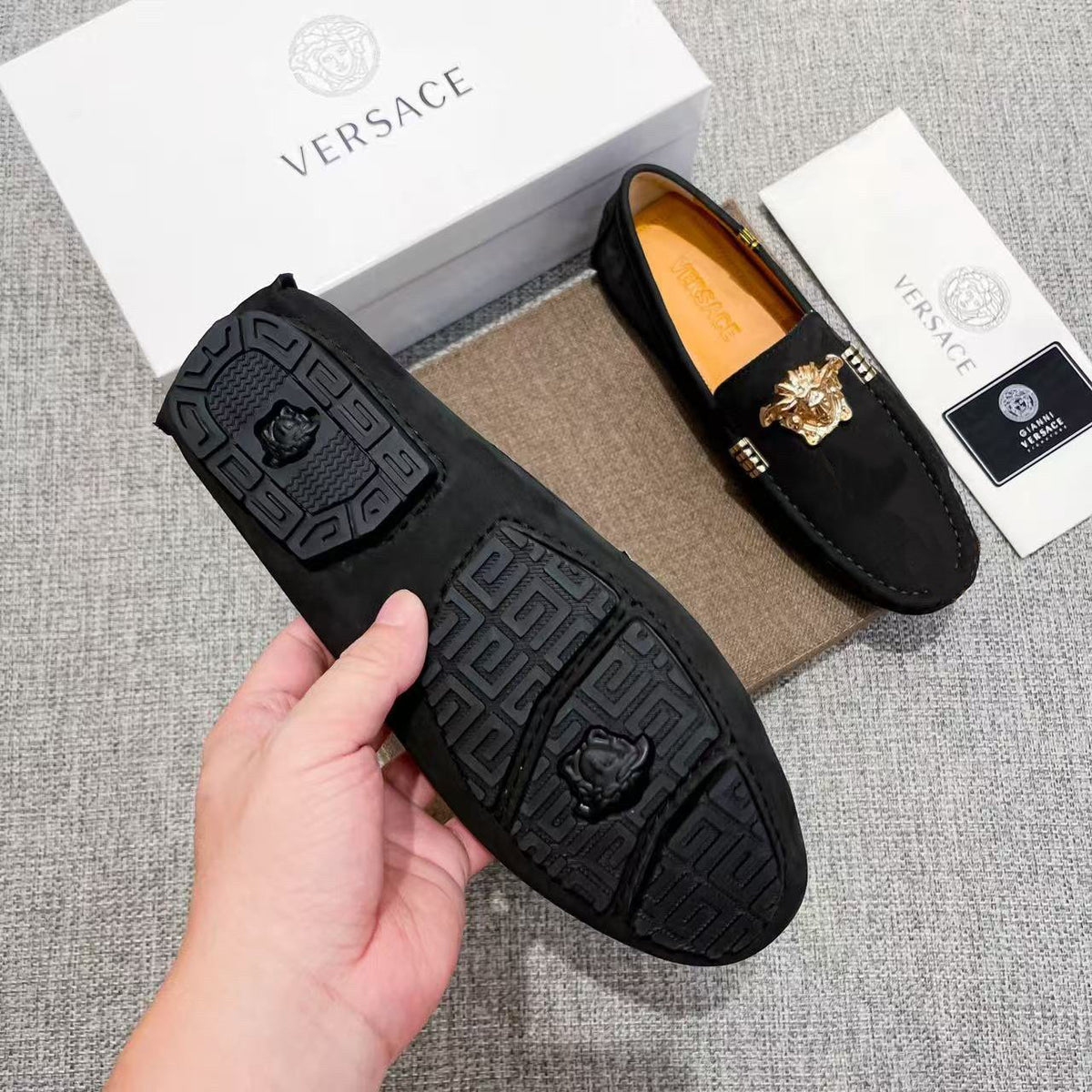 Versace Men's Black Gold Medusa Loafers