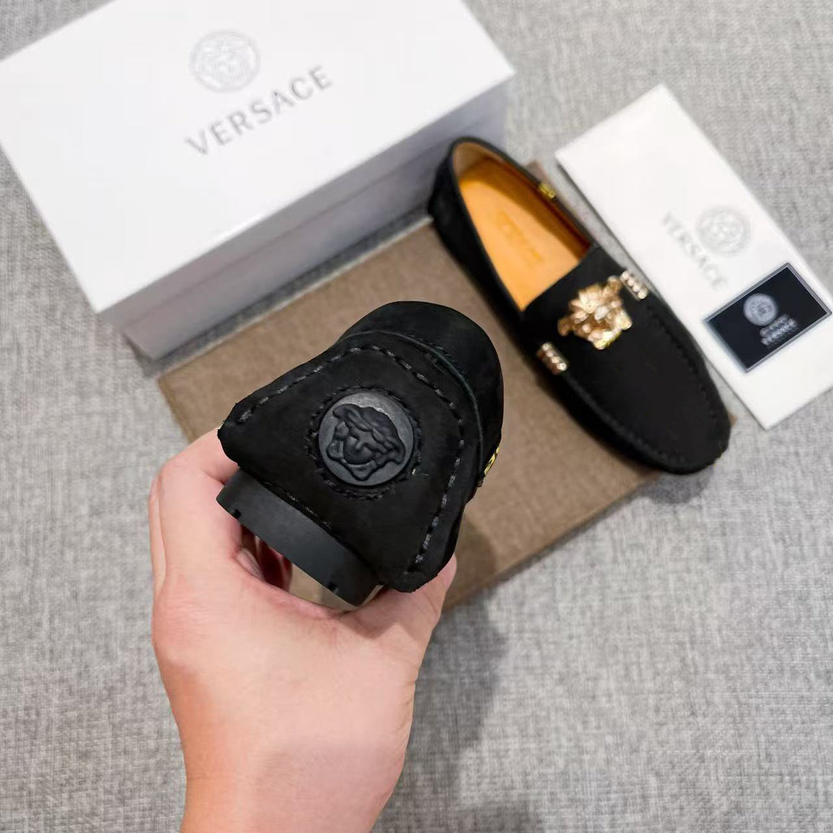 Versace Men's Black Gold Medusa Loafers
