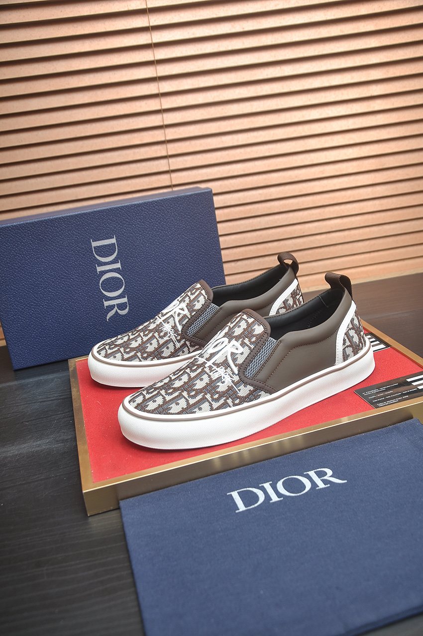 Dior Taupe Patterned Slip-On Sneakers
