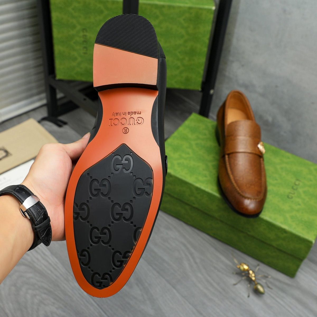 Gucci Brown Textured Loafers