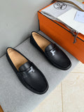Hermès Men's Black H-Hardware Loafers - Driving-Shoe Sole