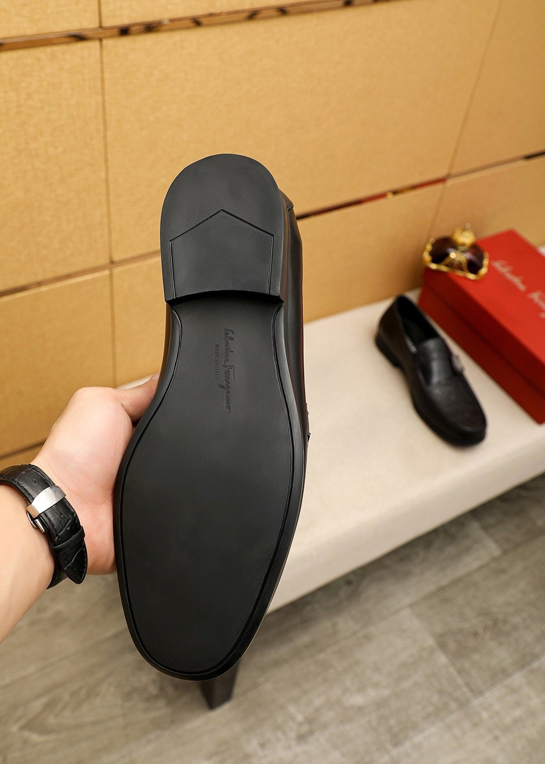 Ferragamo Textured Metal Bit Leather Loafers