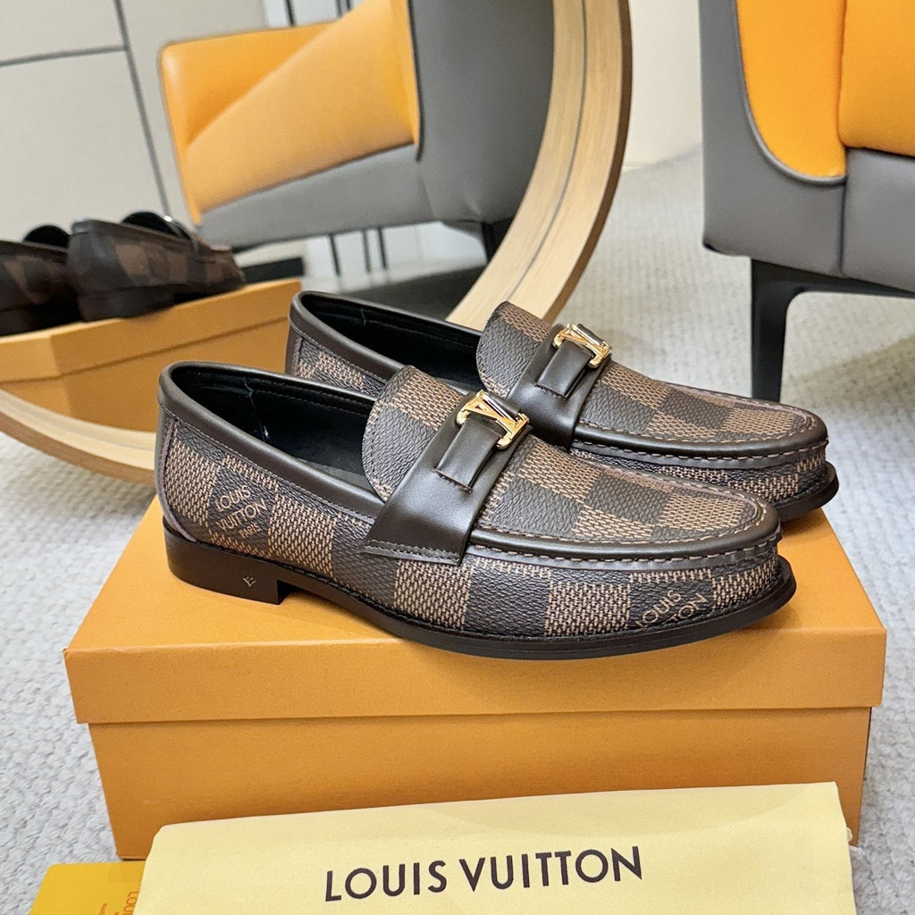 Louis Vuitton Men's Check-Pattern Buckle Loafers