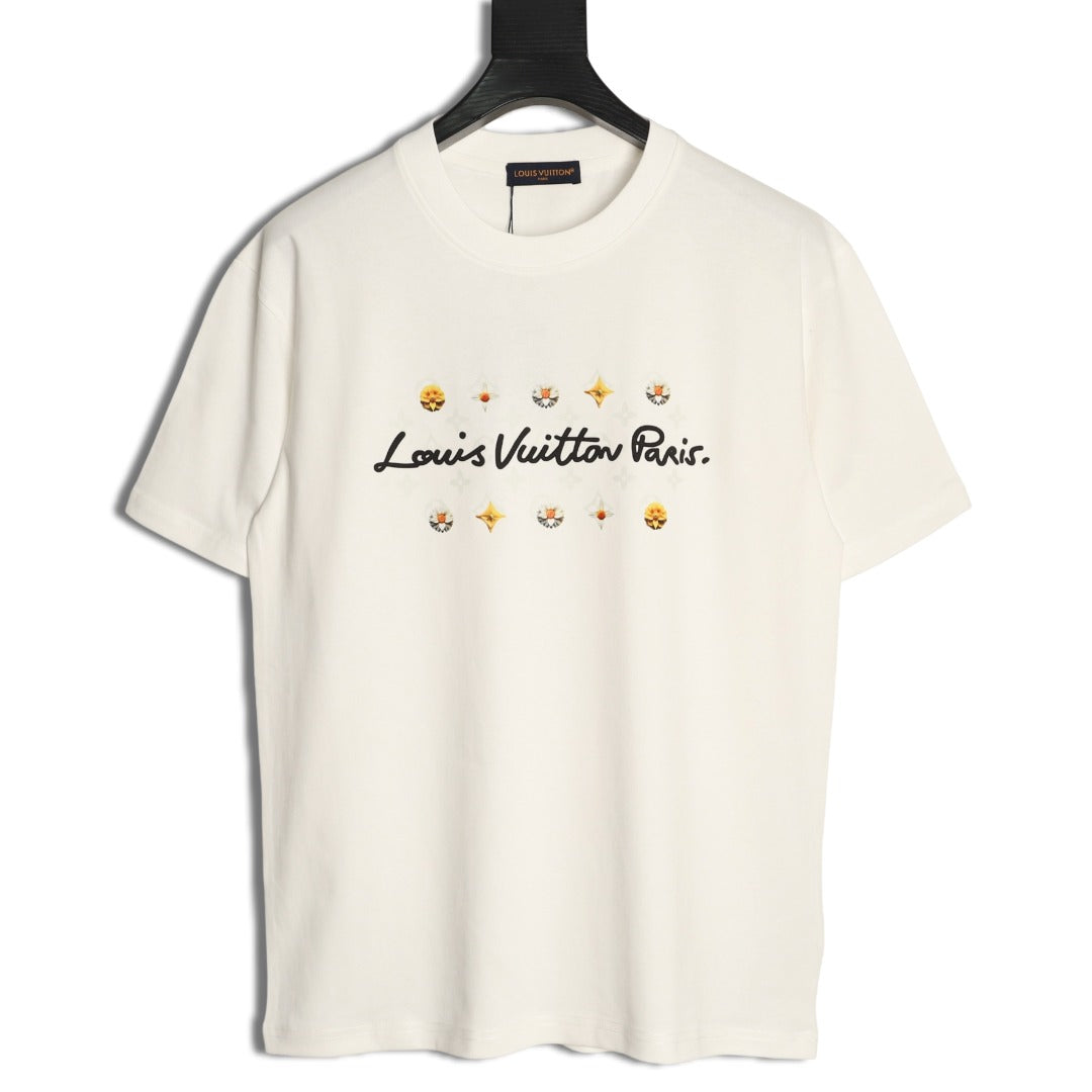 Louis Vuitton Paris Lettering and Daisy-Style Motif T-Shirt - Cream